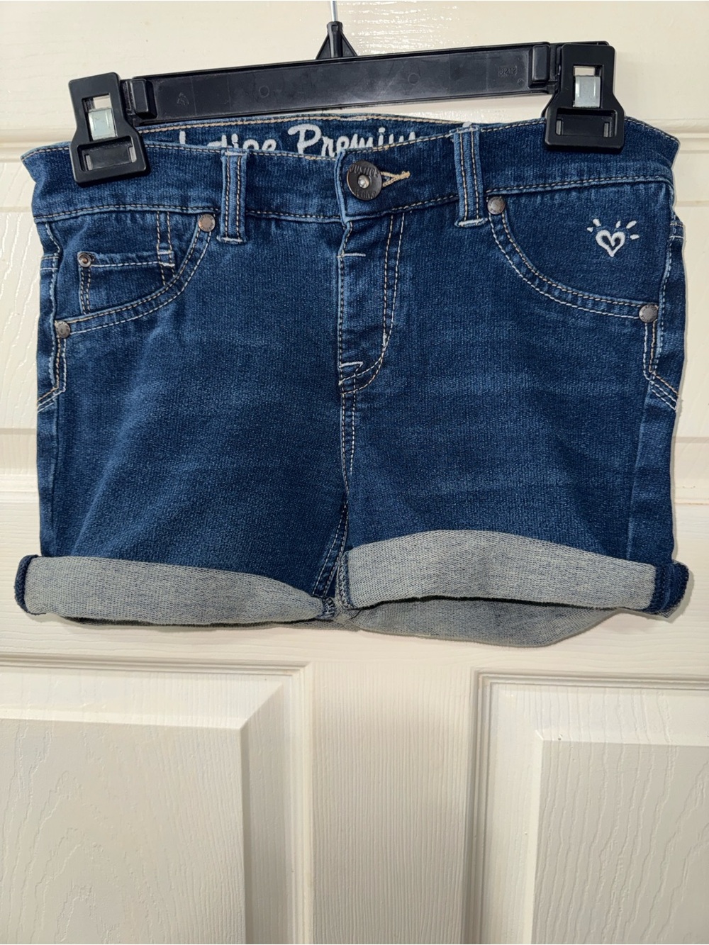 Justice Premium Denim Roll-Cuff Shorts with Heart Accent Size 12R Good Condition